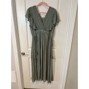 Baltic Born Women’s Plus Ruffled Trim Surplice V-Neck Maxi Dress Green Size 3XL